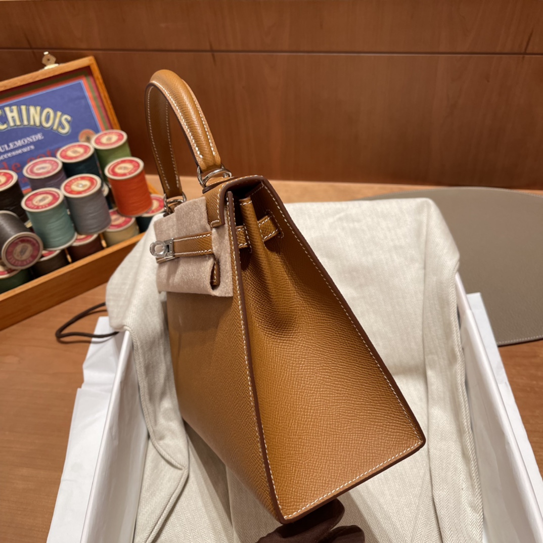 에르메스 켈리백25 골드브라운 은장 앱송